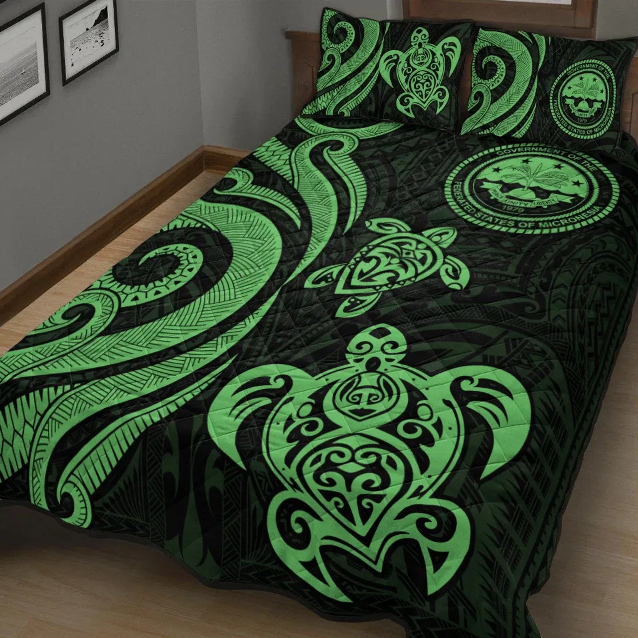 Federated States of Micronesia Quilt Bed Set - Green Tentacle Turtle 2