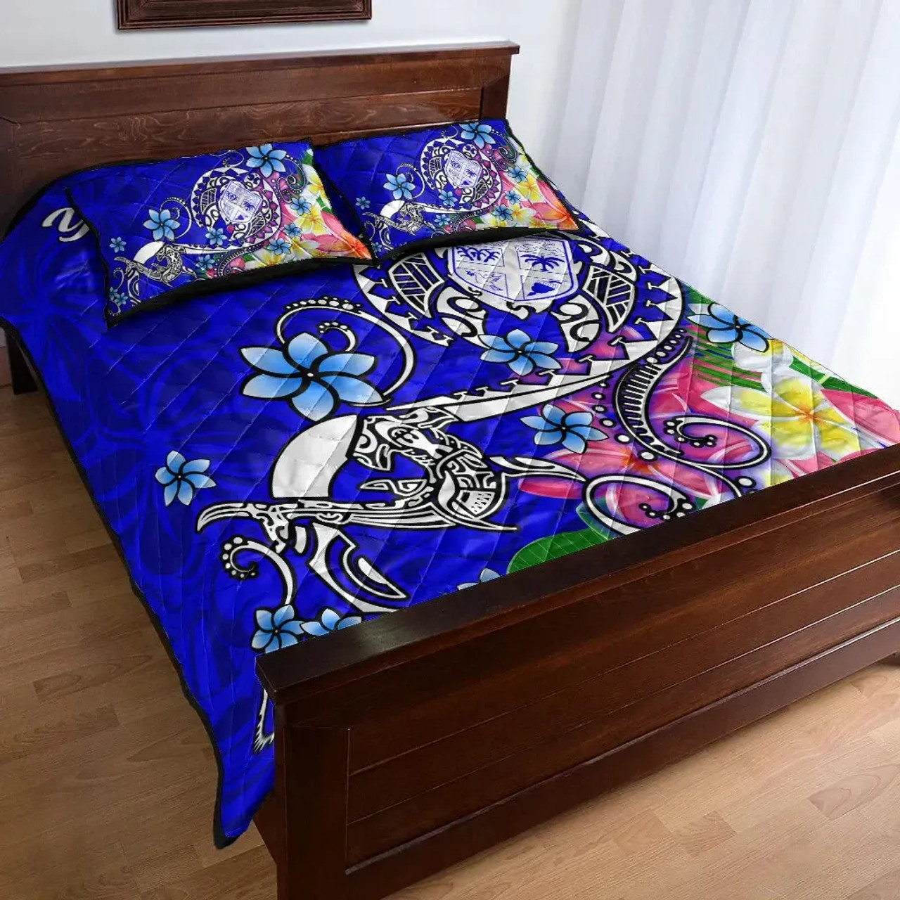 Fiji Custom Personalised Quilt Bed Set - Turtle Plumeria (Blue) 1