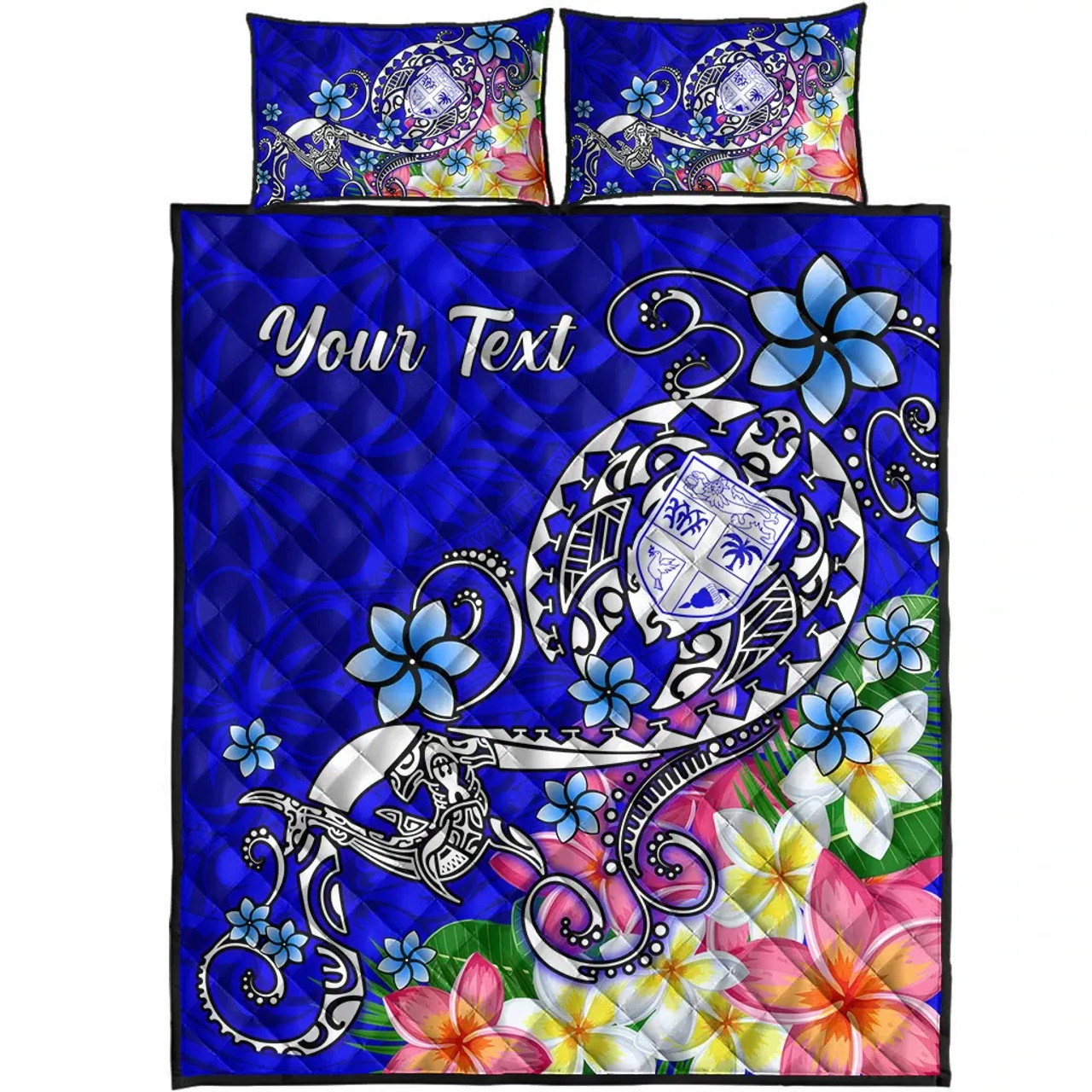 Fiji Custom Personalised Quilt Bed Set - Turtle Plumeria (Blue) 3