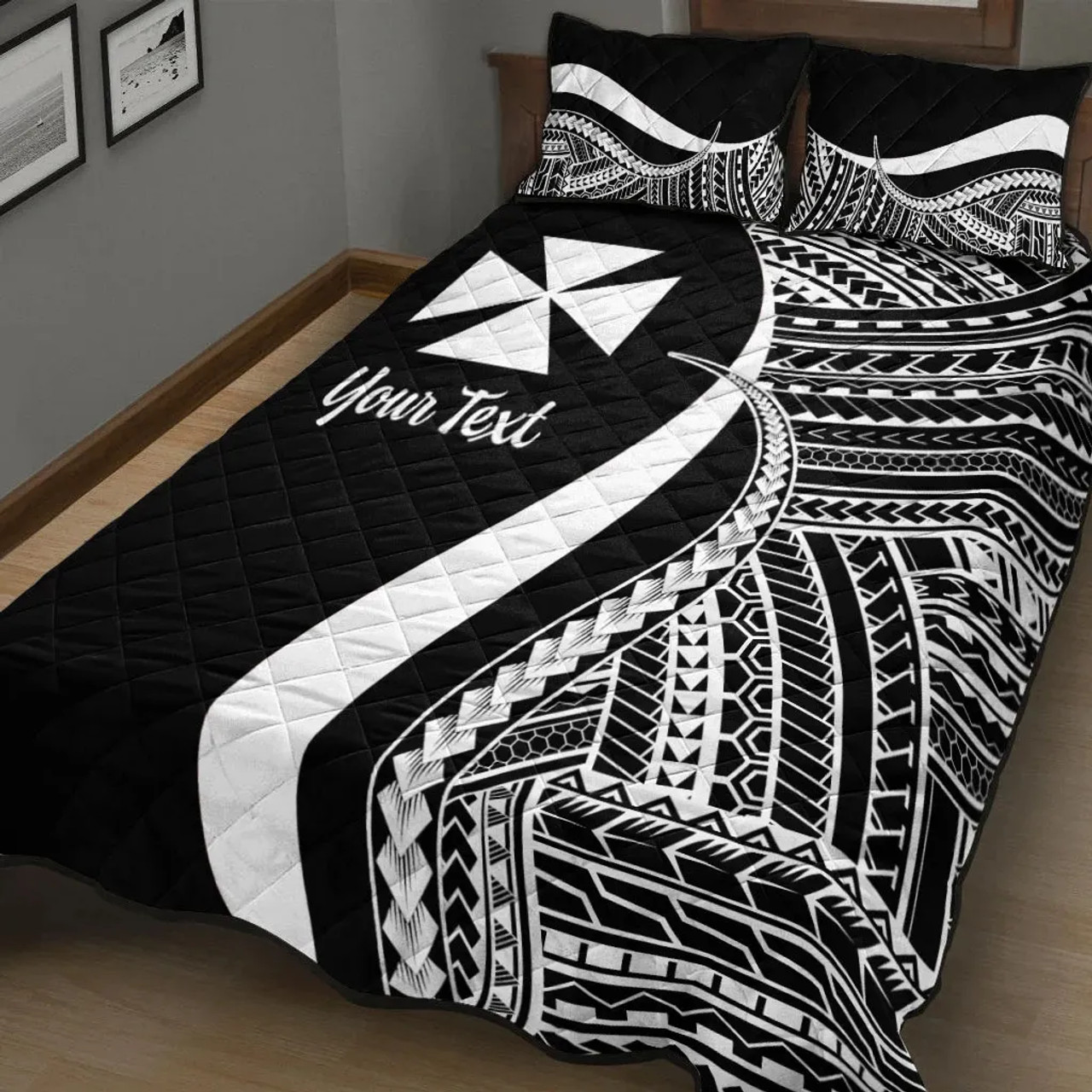 Wallis and Futuna Custom Personalised Quilt Bet Set - White Polynesian Tentacle Tribal Pattern 2