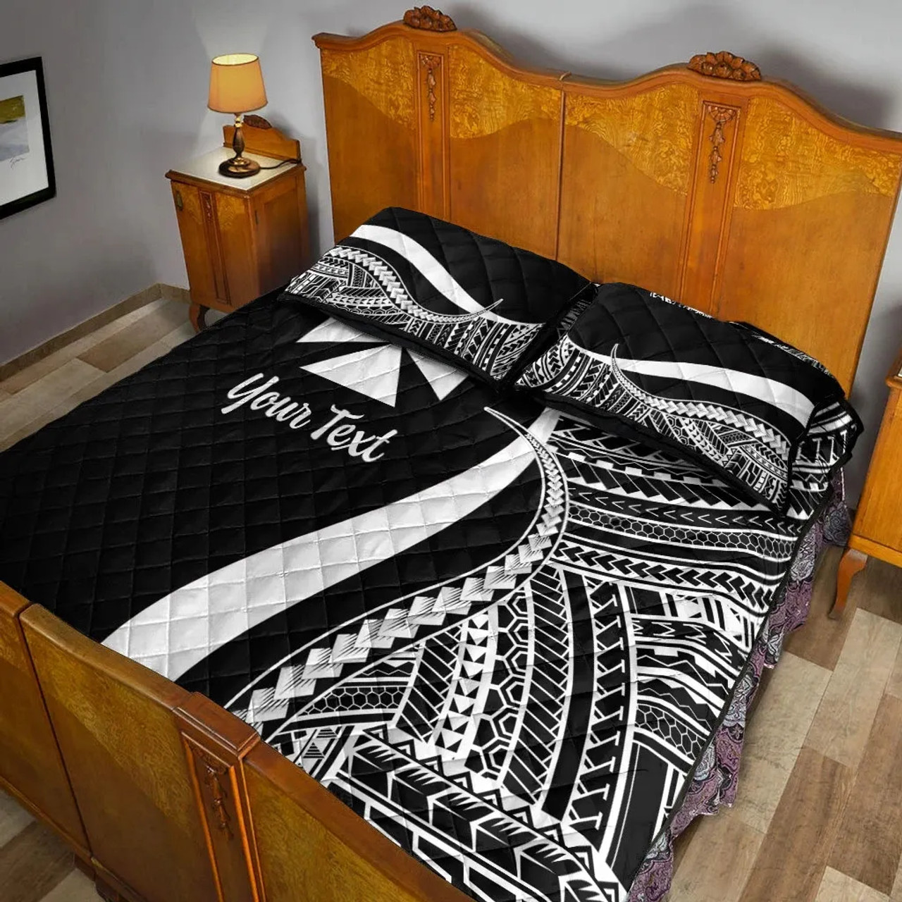 Wallis and Futuna Custom Personalised Quilt Bet Set - White Polynesian Tentacle Tribal Pattern 4