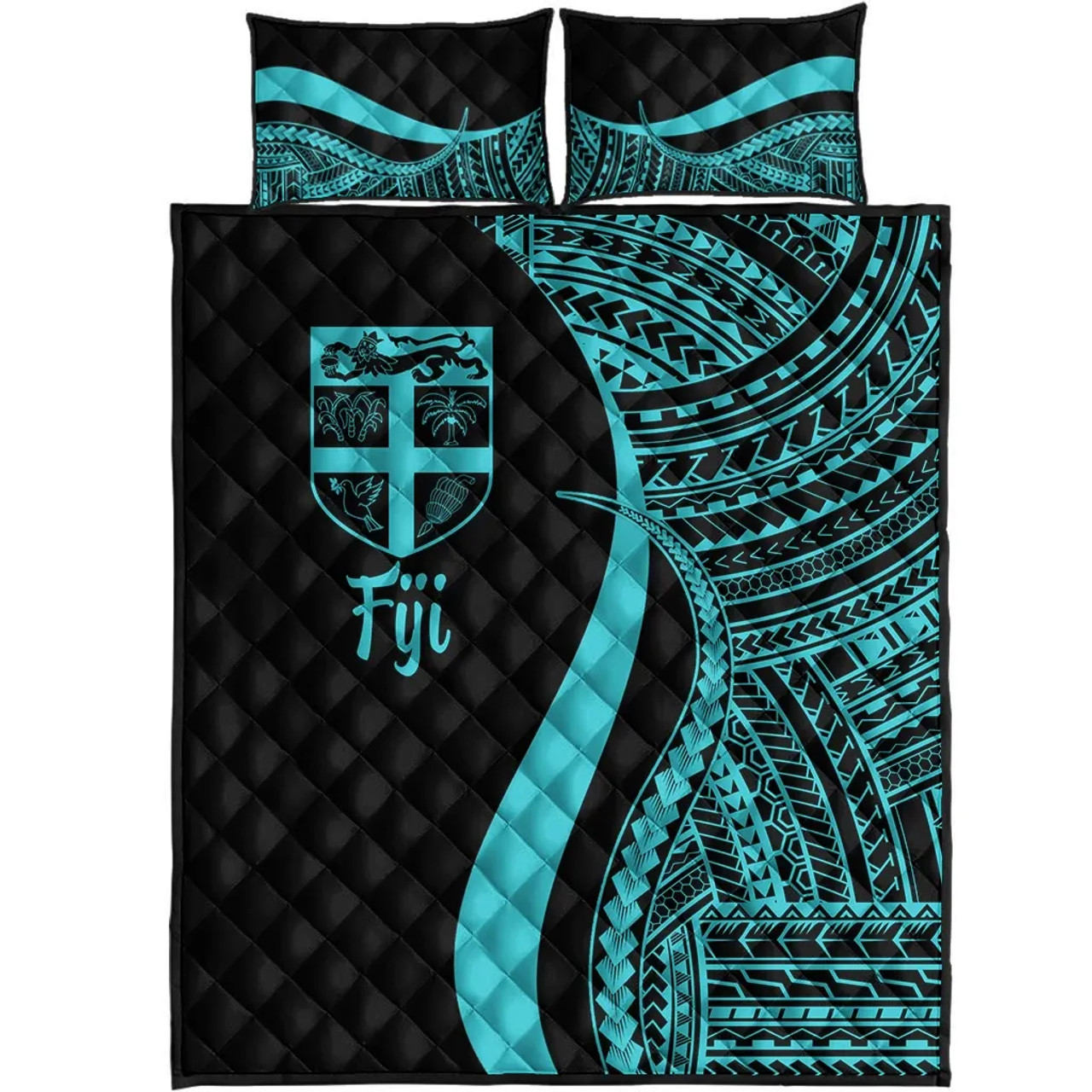 Fiji Quilt Bet Set - Turquoise Polynesian Tentacle Tribal Pattern 5