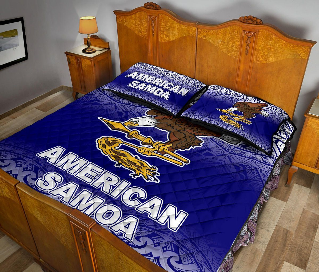 American Samoa Quilt Bed Set - American Samoa Flag Polynesian Tattoo Blue Frog 4