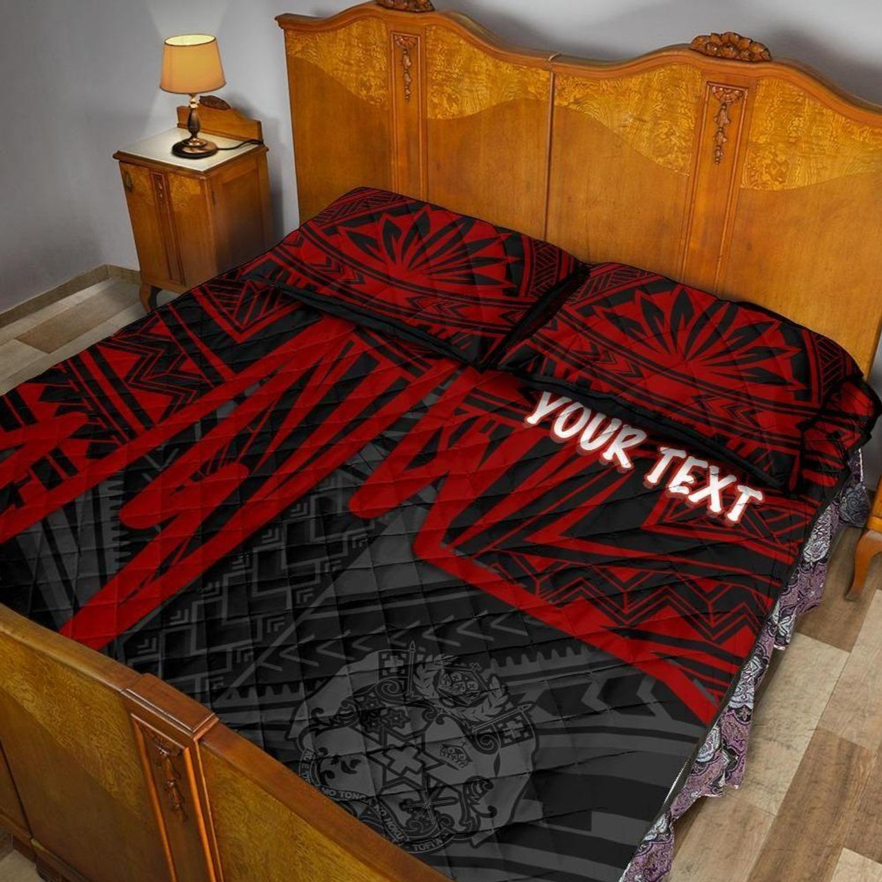 Tonga Personalised Quilt Bed Set - Tonga Seal In Heartbeat Patterns Style (Red) 2