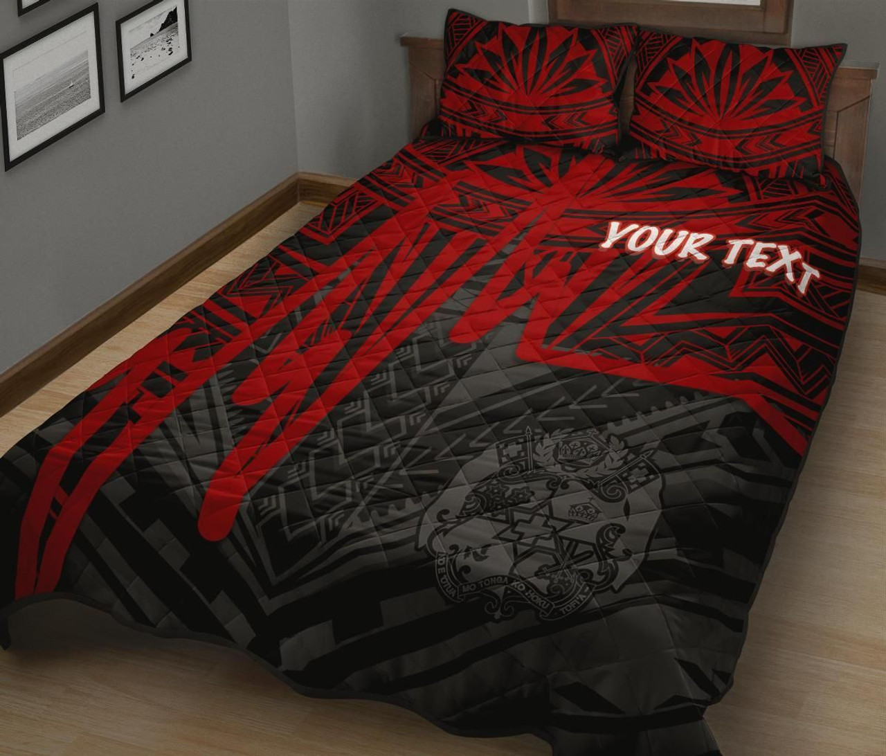 Tonga Personalised Quilt Bed Set - Tonga Seal In Heartbeat Patterns Style (Red) 3