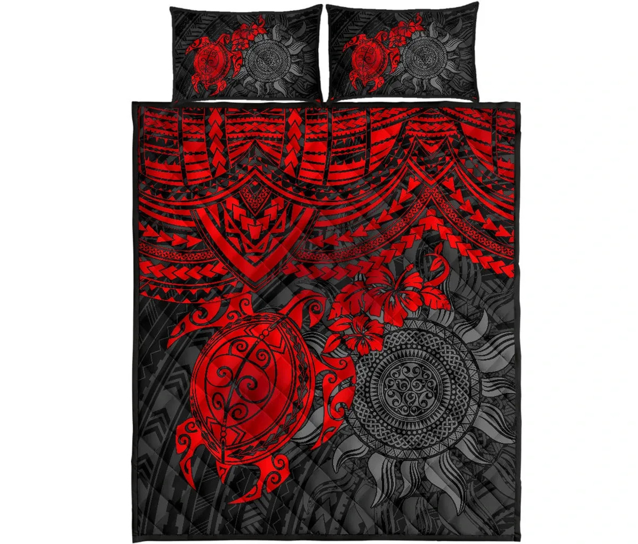 Polynesian Quilt Bed Set - Polynesian Red Turtle Hibiscus 5