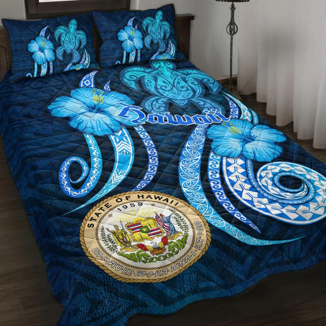 Hawaii Quilt Bed Set -Turtle and Tribal Tattoo Of Polynesian 1