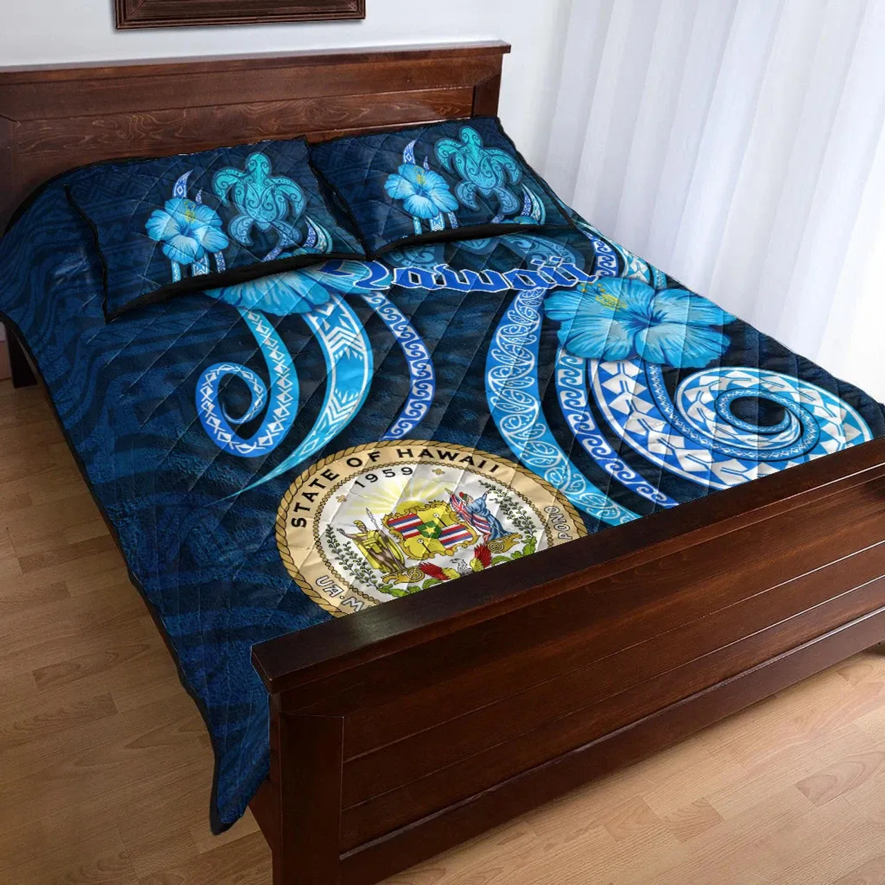 Hawaii Quilt Bed Set -Turtle and Tribal Tattoo Of Polynesian 3