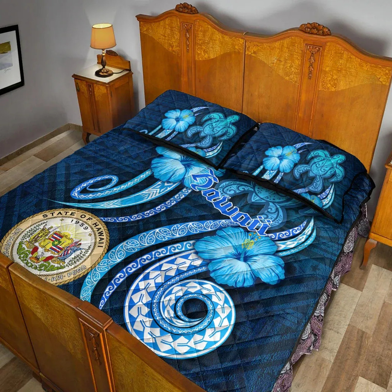 Hawaii Quilt Bed Set -Turtle and Tribal Tattoo Of Polynesian 4