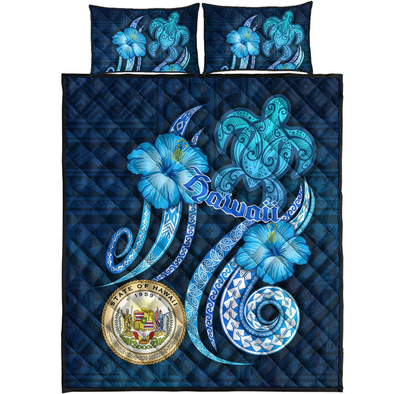 Hawaii Quilt Bed Set -Turtle and Tribal Tattoo Of Polynesian 5