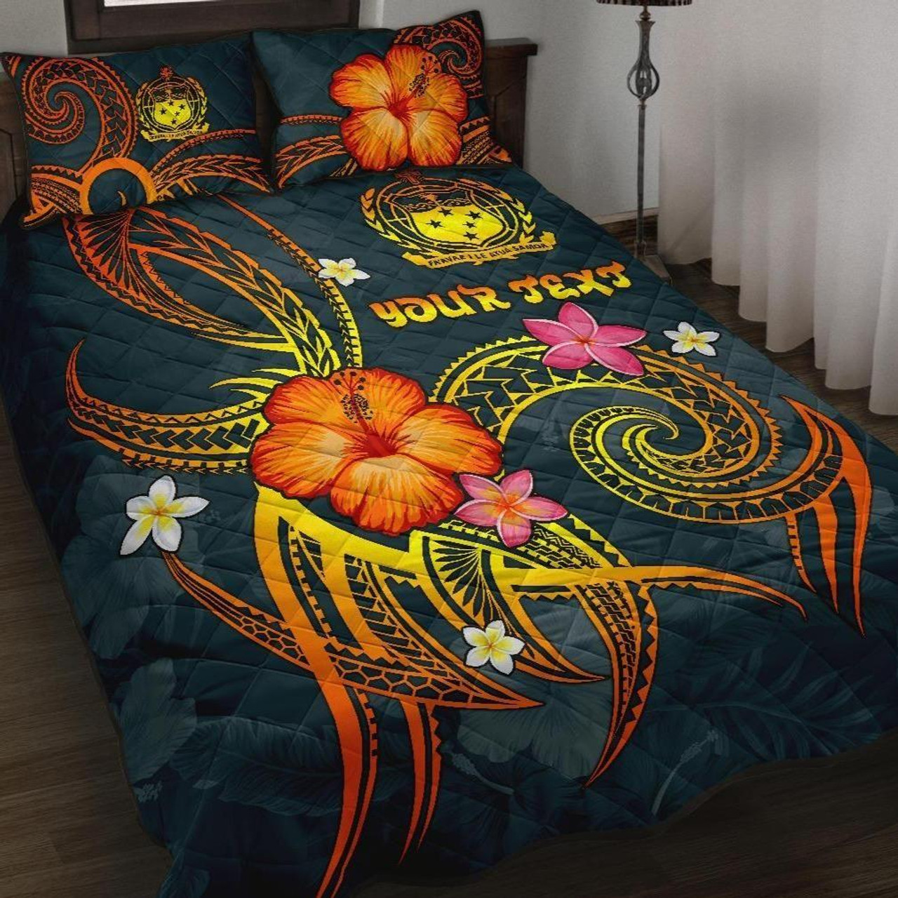 Polynesian Hawaii Quilt Bed Set - Legend of Samoa (Blue) 1