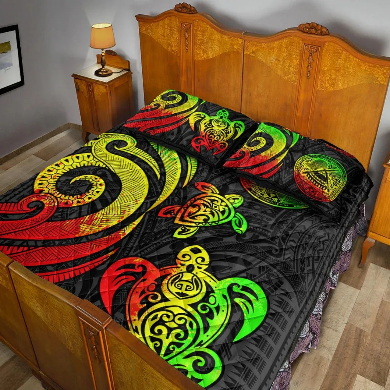 American Samoa Quilt Bed Set - Reggae Tentacle Turtle 4