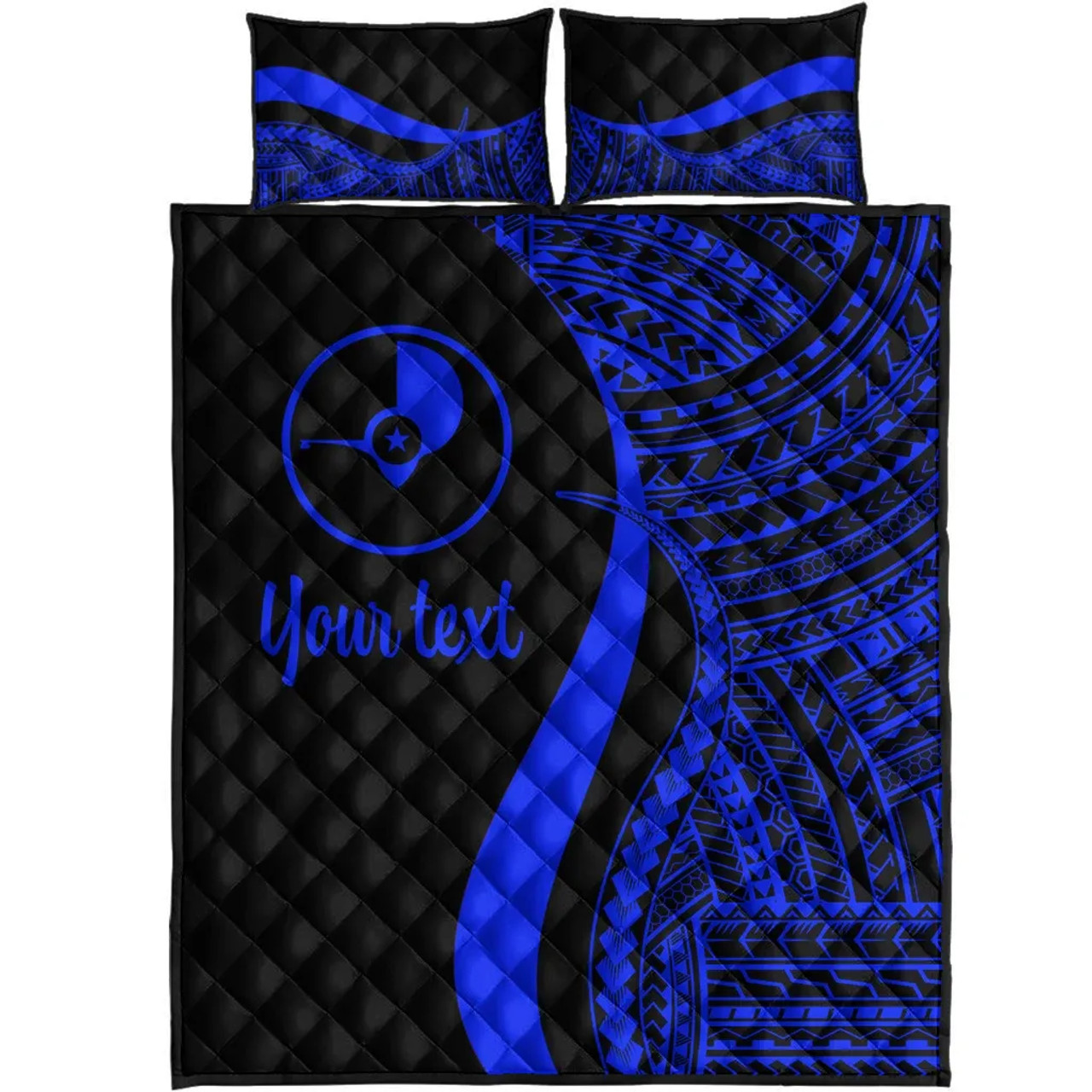 Yap Custom Personalised Quilt Bet Set - Blue Polynesian Tentacle Tribal Pattern 5