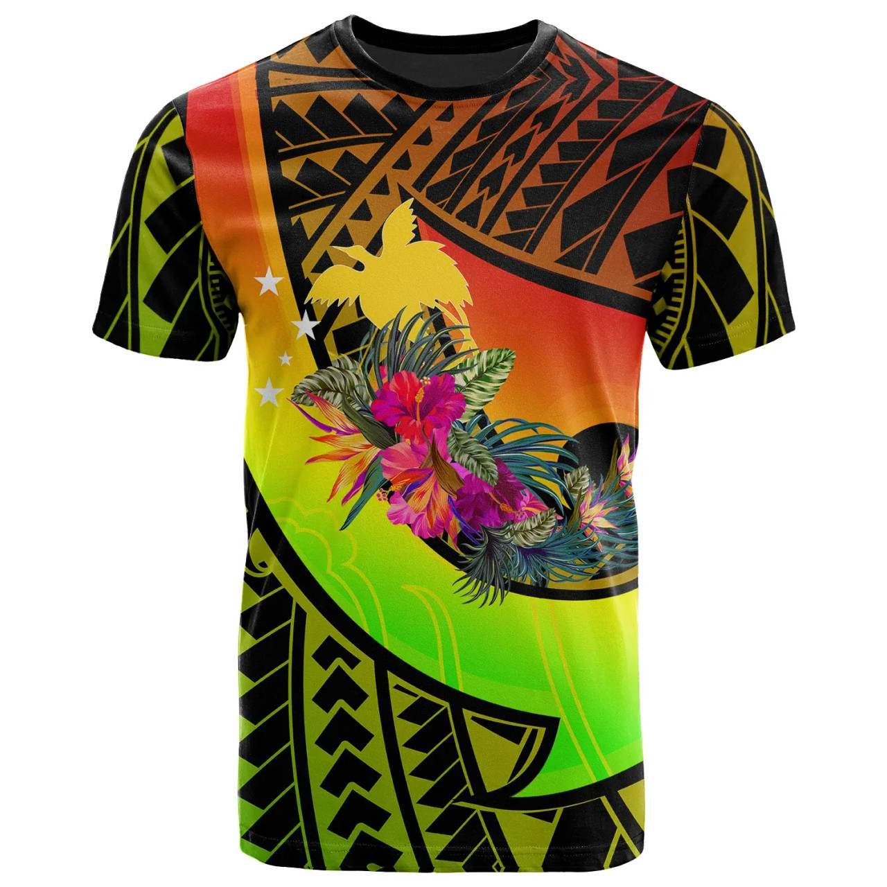 Papua New Guinea T - Shirt - Polynesian Hook And Hibiscus (Raggae) 1