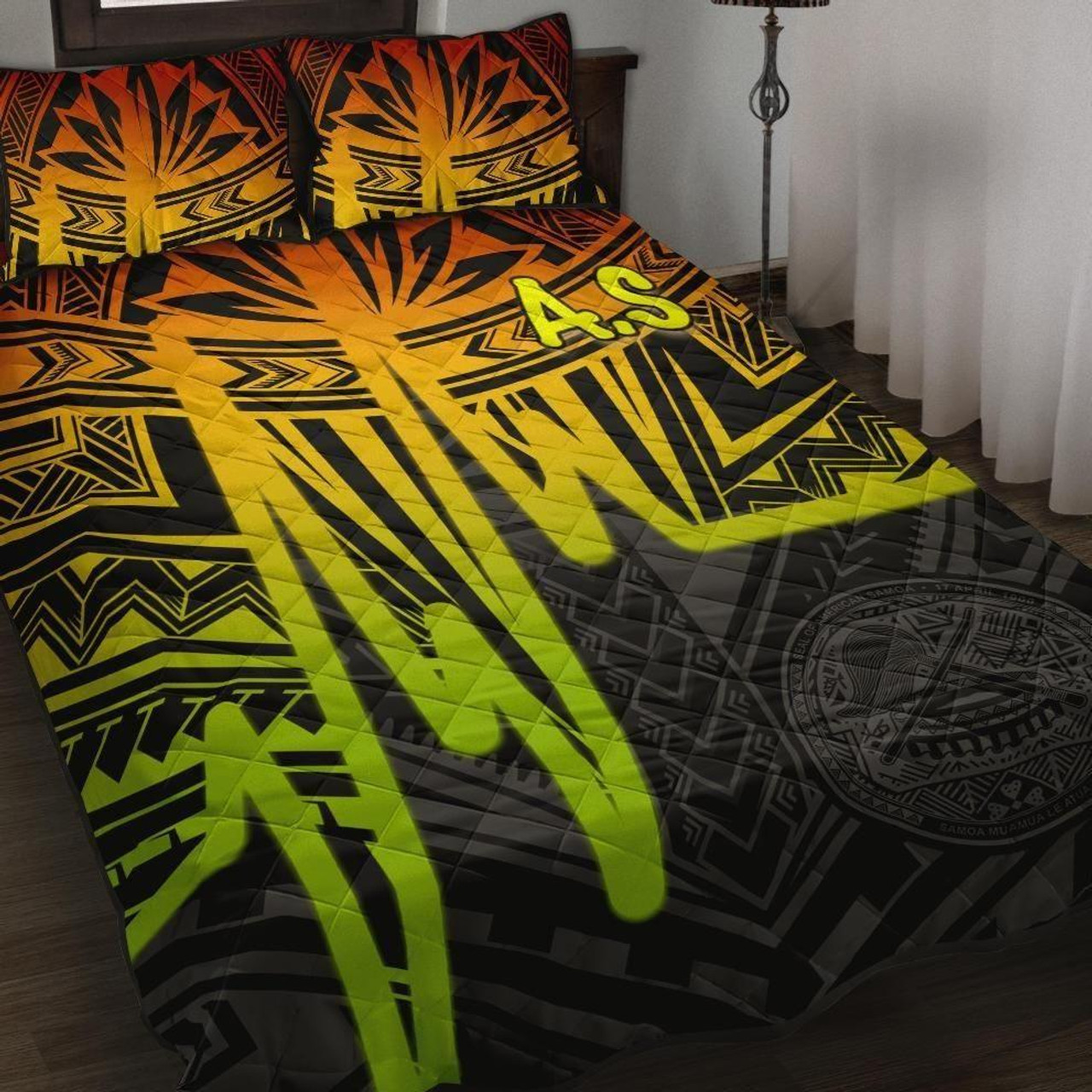 American Samoa Quilt Bed Sets - Seal With Polynesian Pattern Heartbeat Style (Reggae) 3
