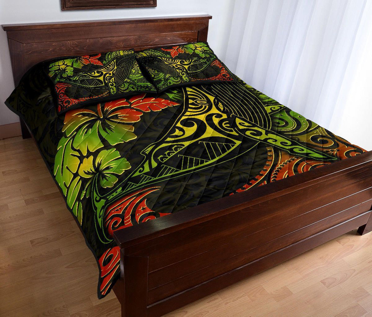Hawaii Polynesian Quilt Bed Set - Hibiscus Humpback Whale