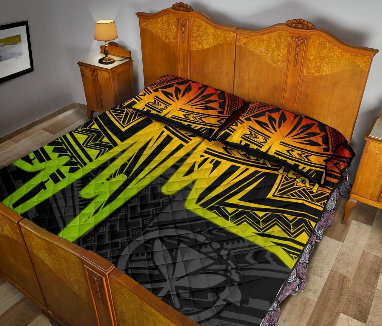 Hawaii Personalised Quilt Bed Sets - Kanaka Maoli With Polynesian Pattern In Heartbeat Style (Reggae) 4