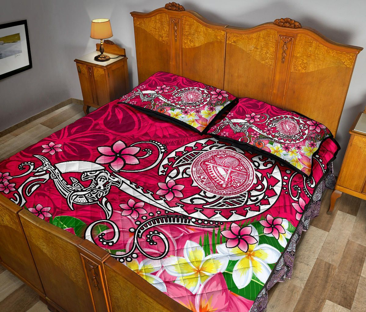 American Samoa Polynesian Quilt Bed Set - Turtle Plumeria (Pink) 4