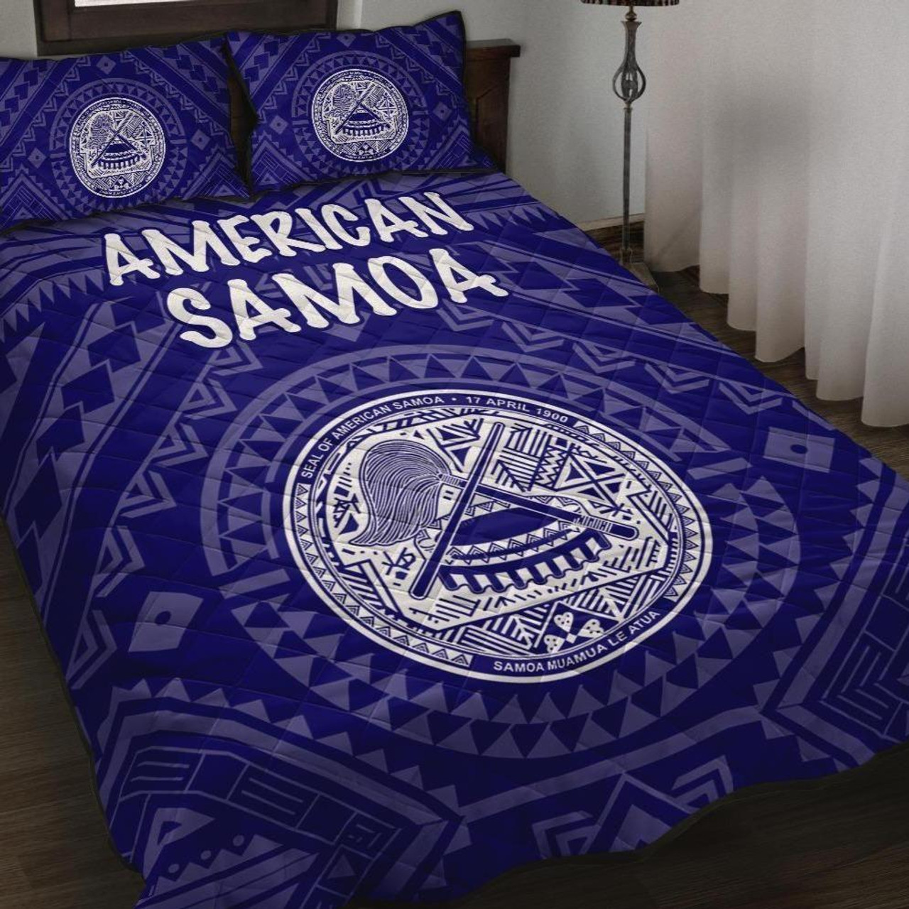 American Samoa Quilt Bed Set - Seal In Polynesian Tattoo Style ( Blue) 1