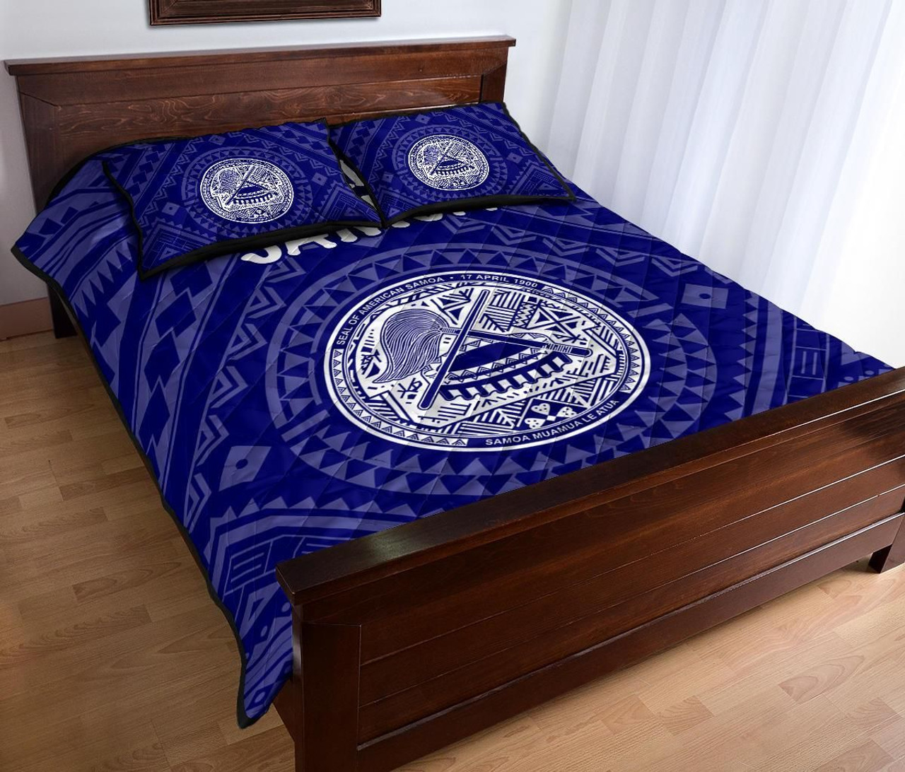 American Samoa Quilt Bed Set - Seal In Polynesian Tattoo Style ( Blue) 3