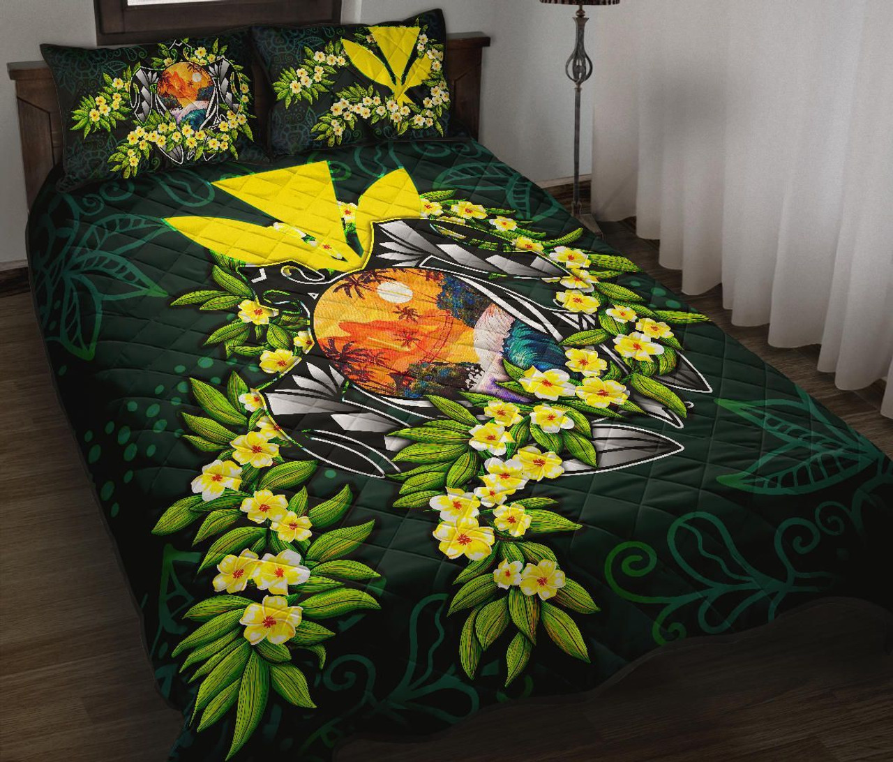 Polynesian Hawaii Quilt Bed Set - Ti Leaf Lei Turtle 1