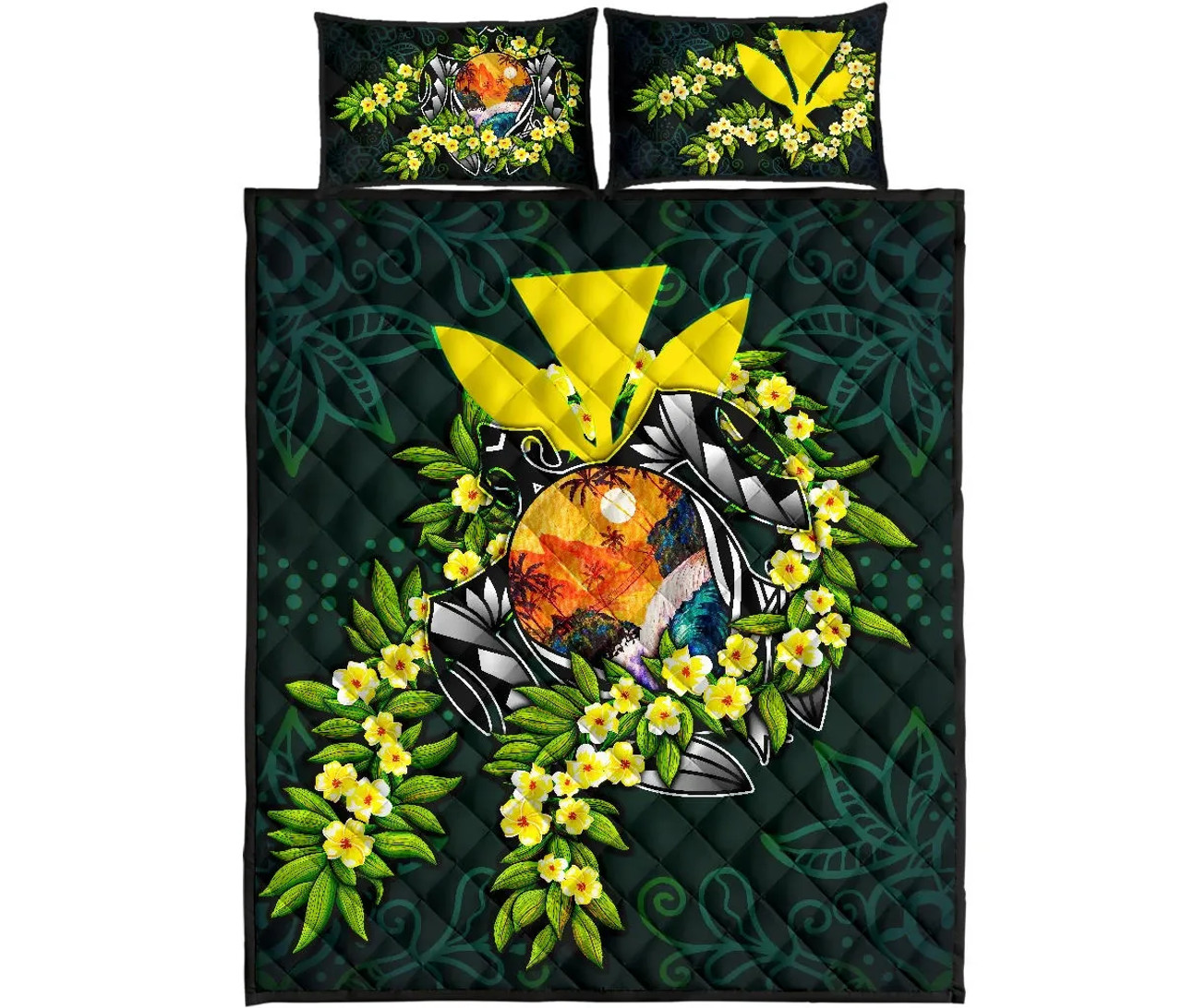 Polynesian Hawaii Quilt Bed Set - Ti Leaf Lei Turtle 2