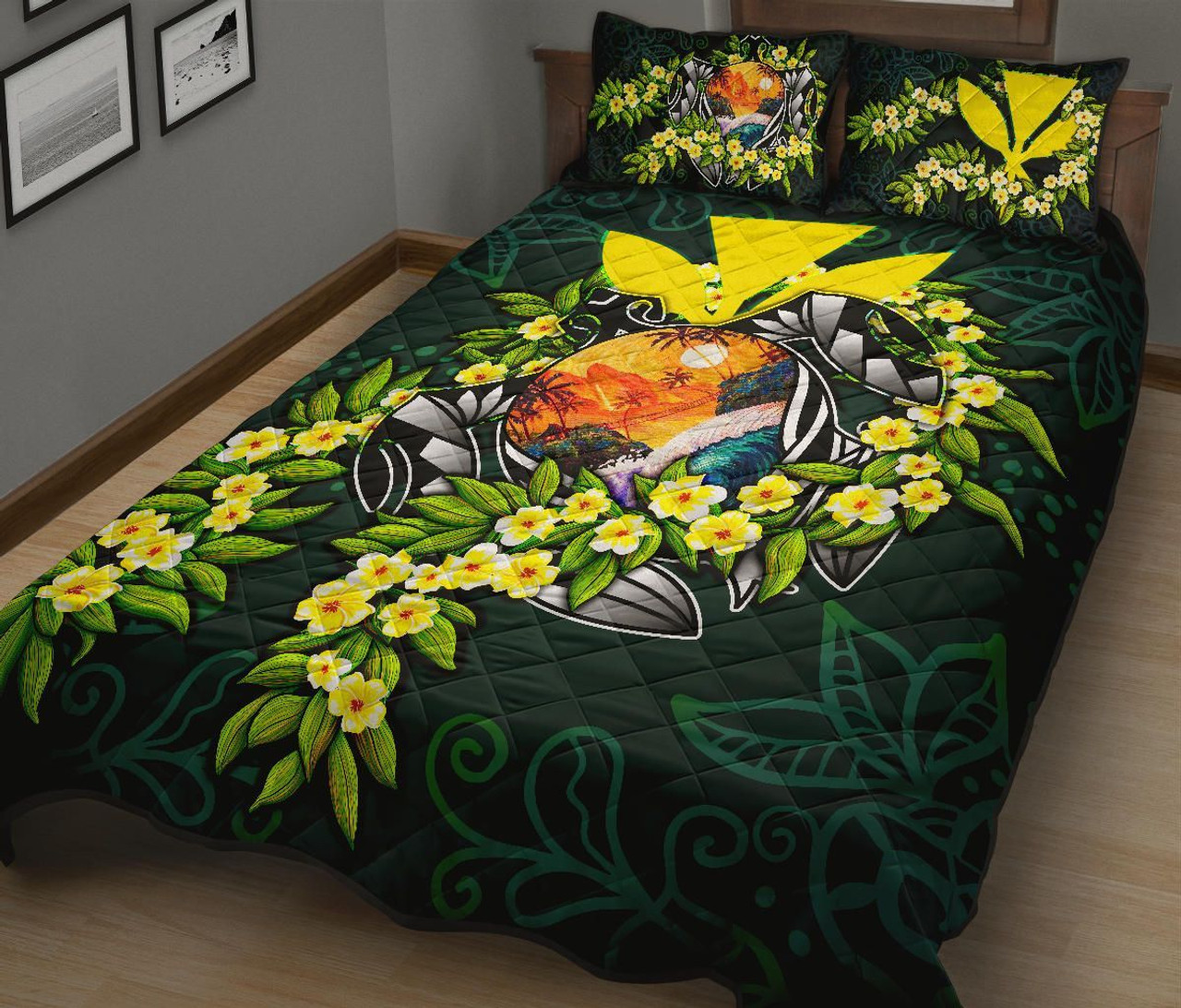 Polynesian Hawaii Quilt Bed Set - Ti Leaf Lei Turtle 3