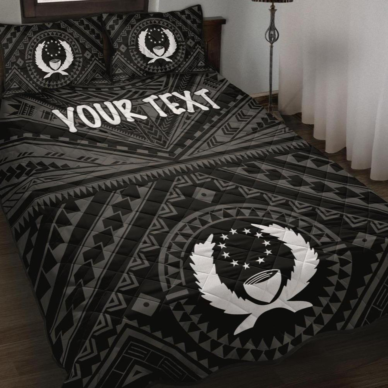 Pohnpei Personalised Quilt Bed Set - Pohnpei Seal With Polynesian Tattoo Style ( Black) 1