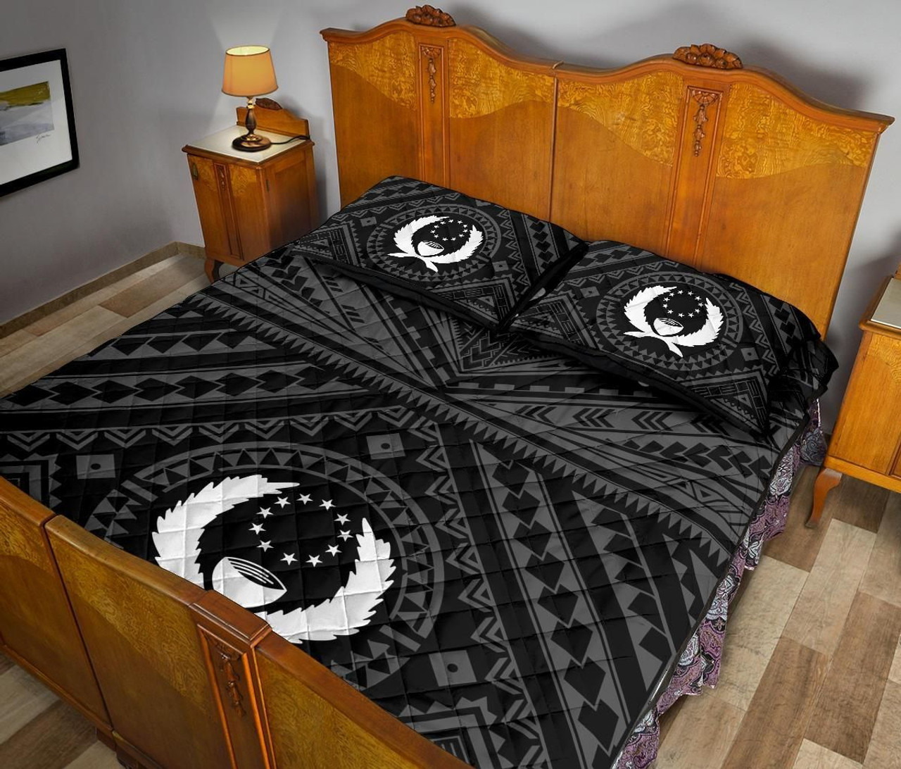 Pohnpei Personalised Quilt Bed Set - Pohnpei Seal With Polynesian Tattoo Style ( Black) 4