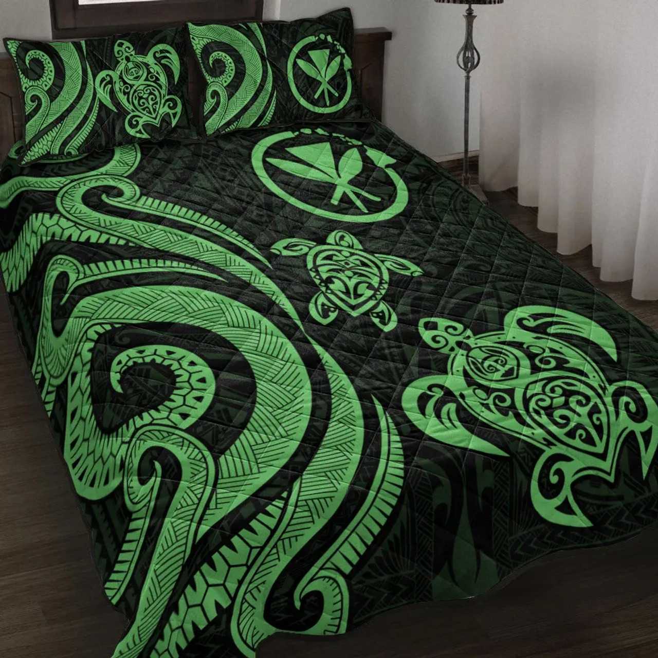 Hawaii Quilt Bed Set - Green Tentacle Turtle 1