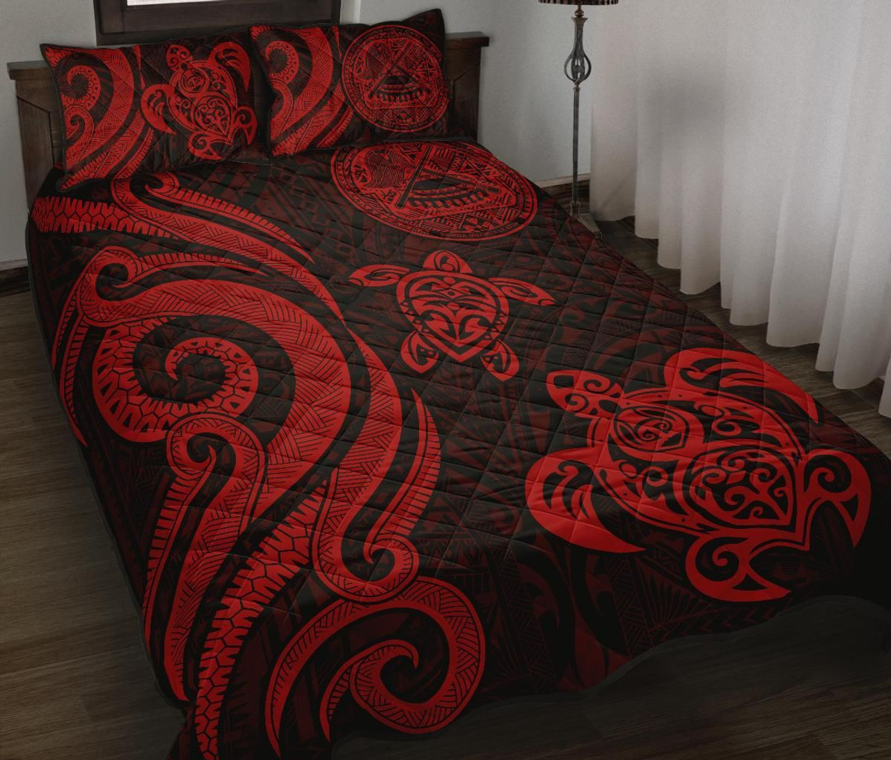 American Samoa Quilt Bed Set - Red Tentacle Turtle 1