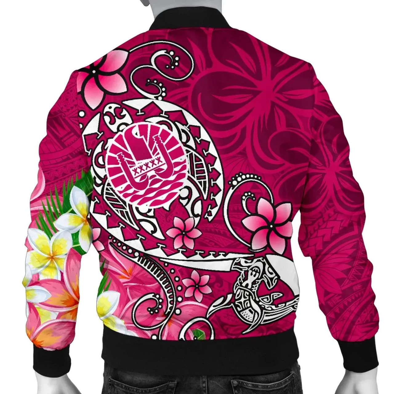 Tahiti Custom Personalised Bomber Jacket - Turtle Plumeria (Pink) 2