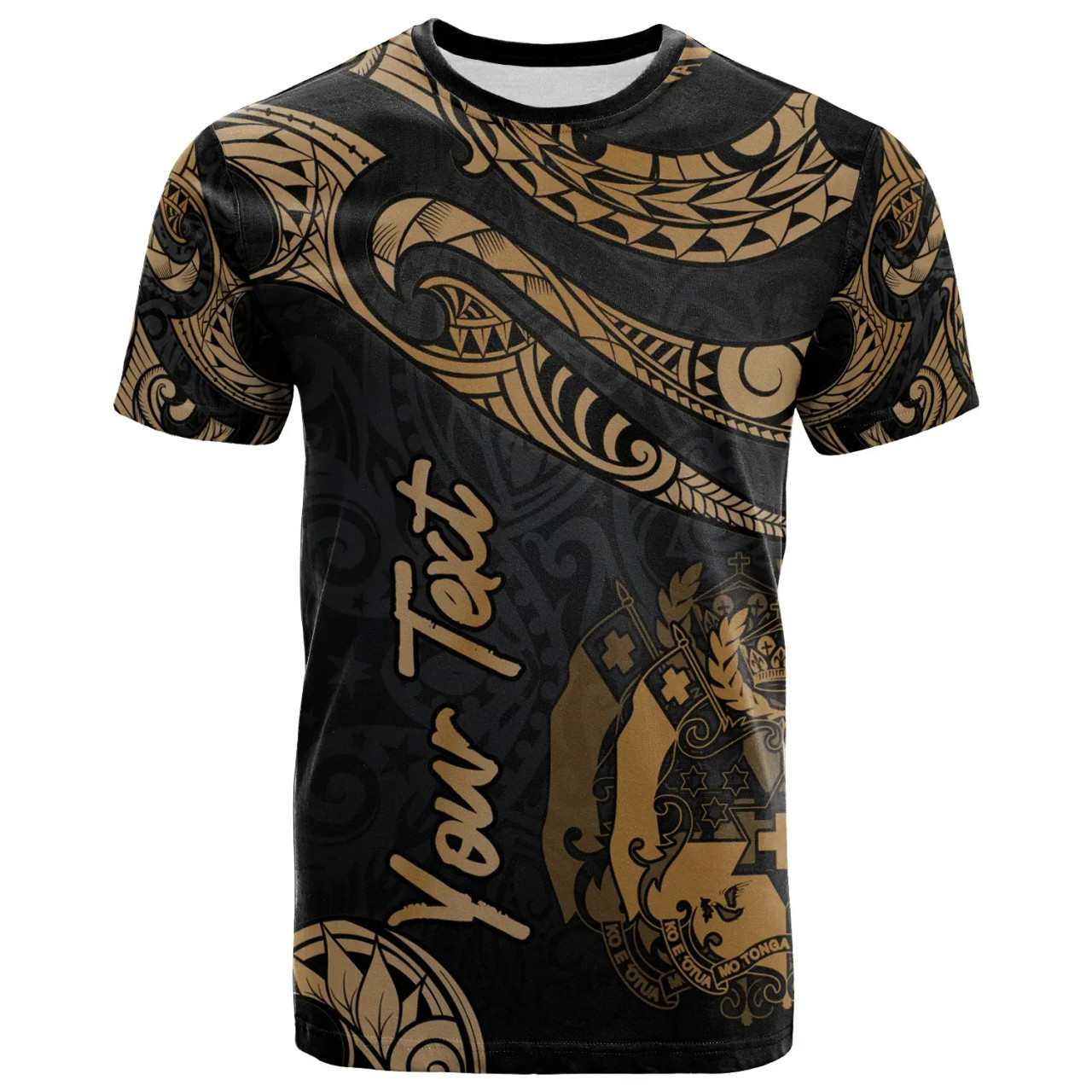 Tonga Polynesian Custom Personalised T-Shirt - Poly Tattoo Gold Version 1