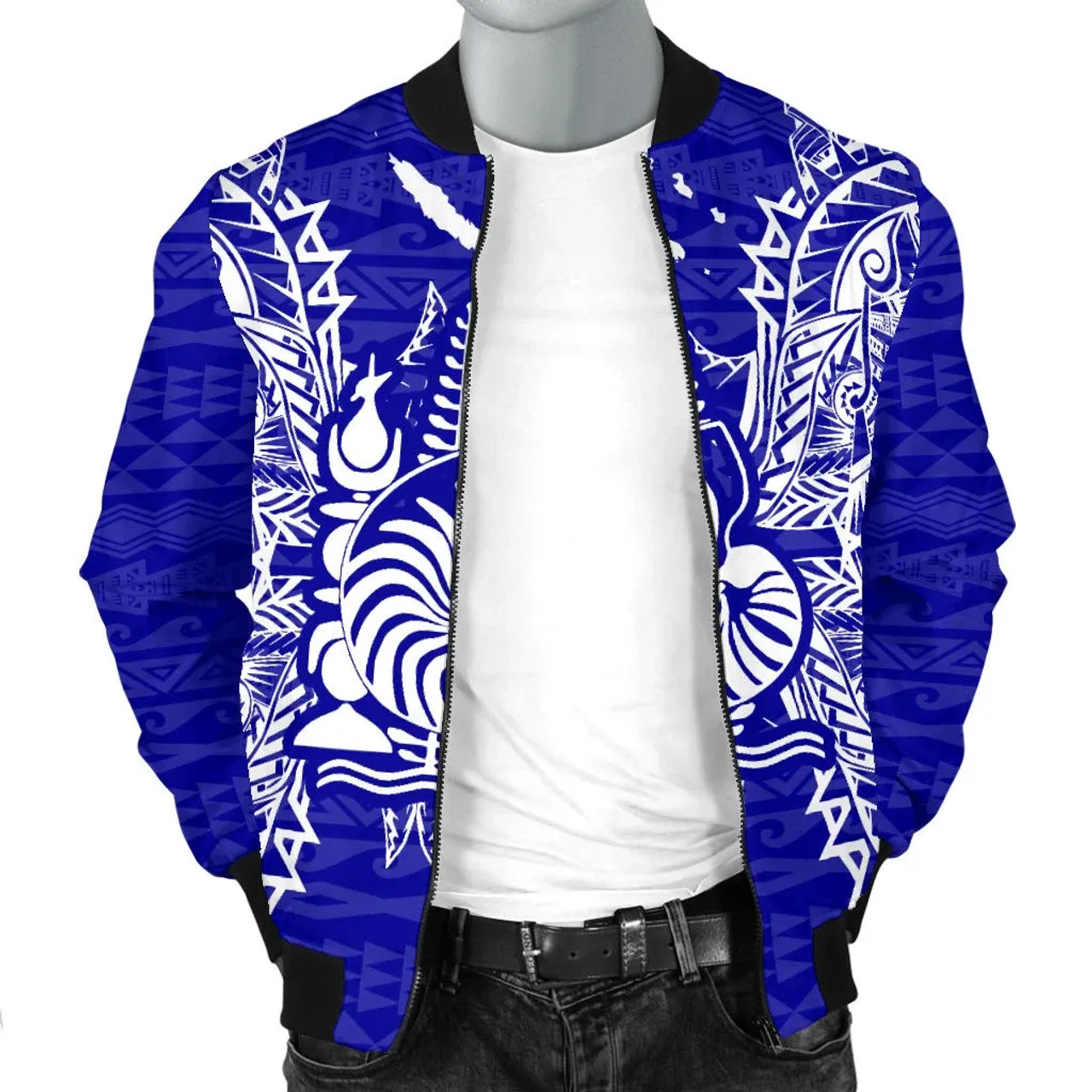 New Caledonia Polynesian Bomber Jacket Map Blue 3