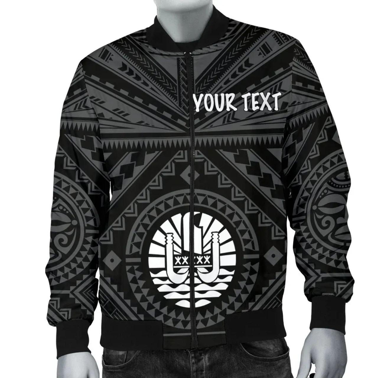 Tahiti Personalised Bomber Jacket - Tahiti Seal In Polynesian Tattoo Style (Black) 4