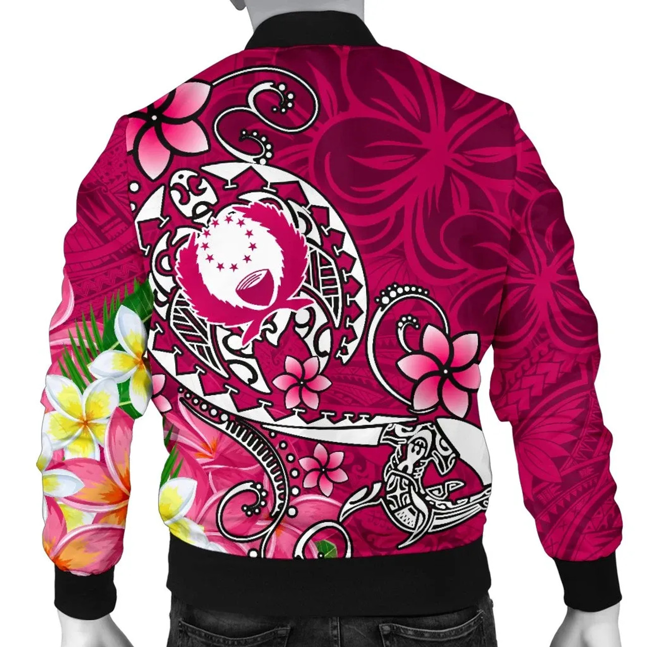 Pohnpei Custom Personalised Bomber Jacket - Turtle Plumeria (Pink) 2
