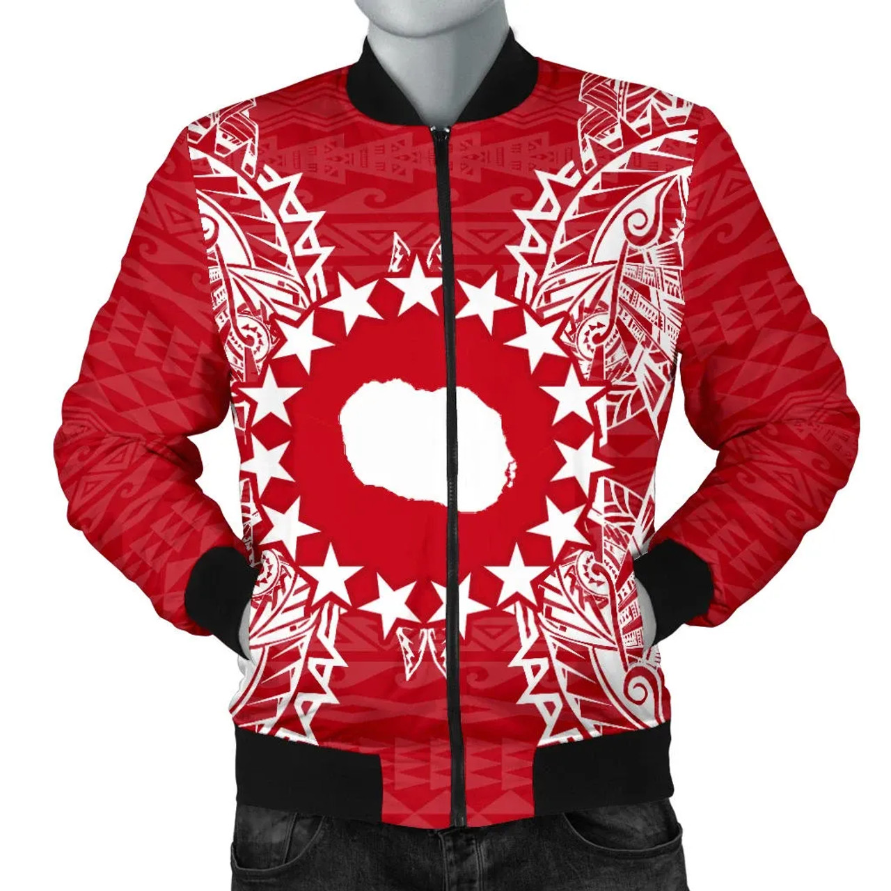 Cook Islands Polynesian Bomber Jacket Map Red White 1