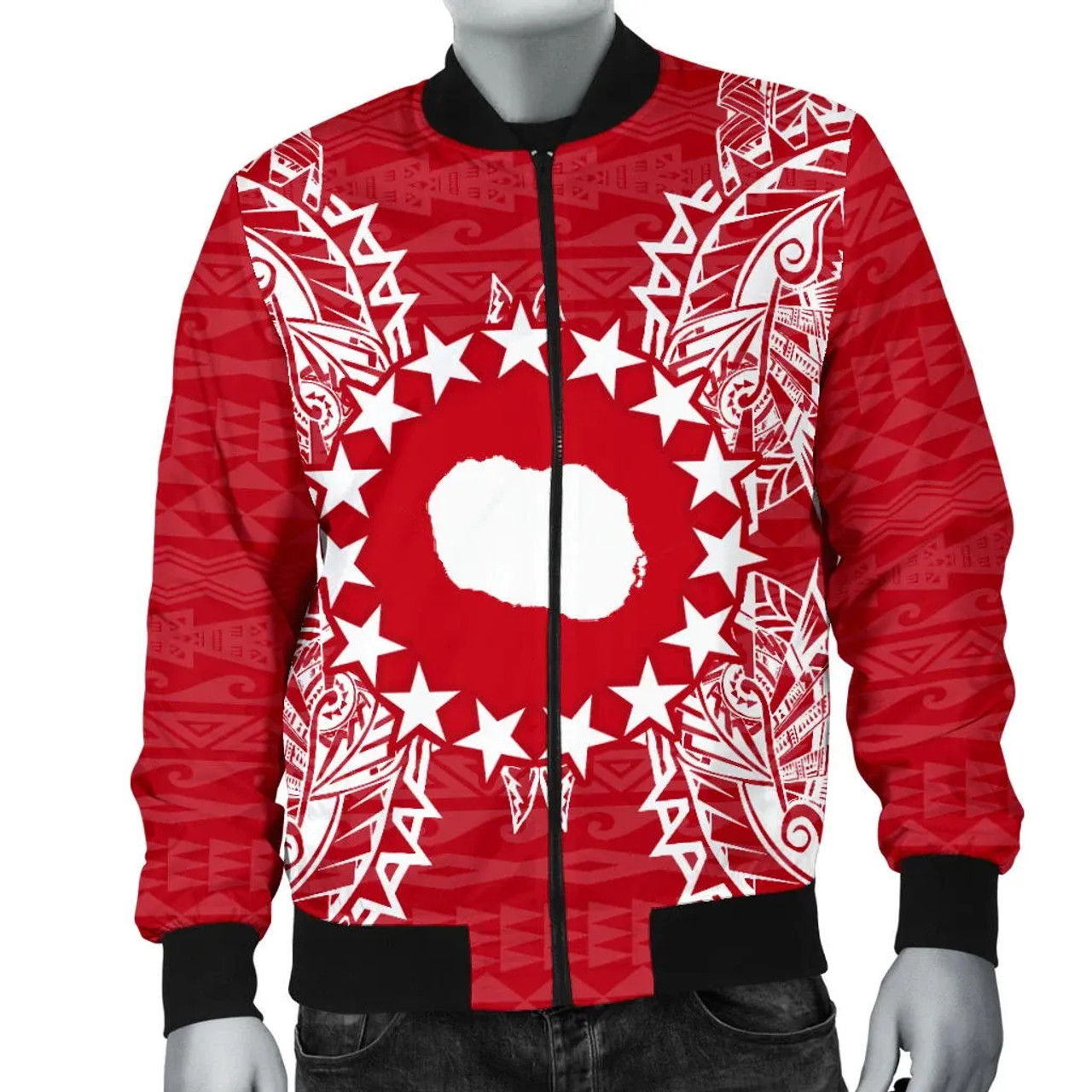 Cook Islands Polynesian Bomber Jacket Map Red White 4