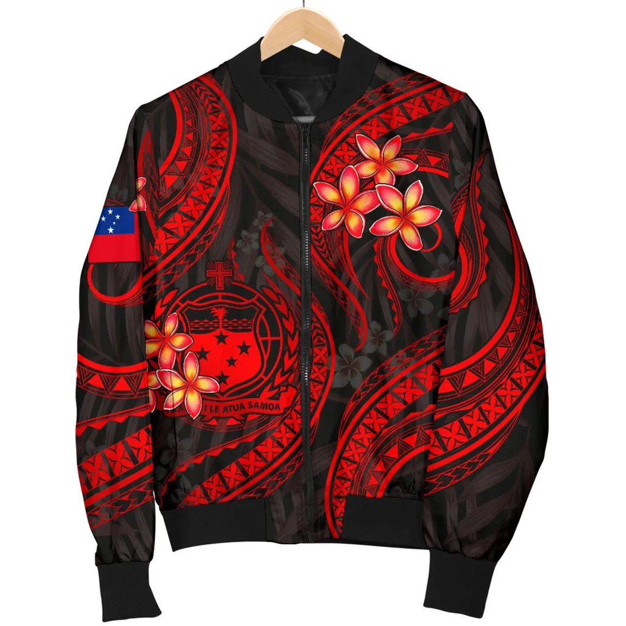 Samoa Polynesian Bomber Jacket - Red Plumeria 1