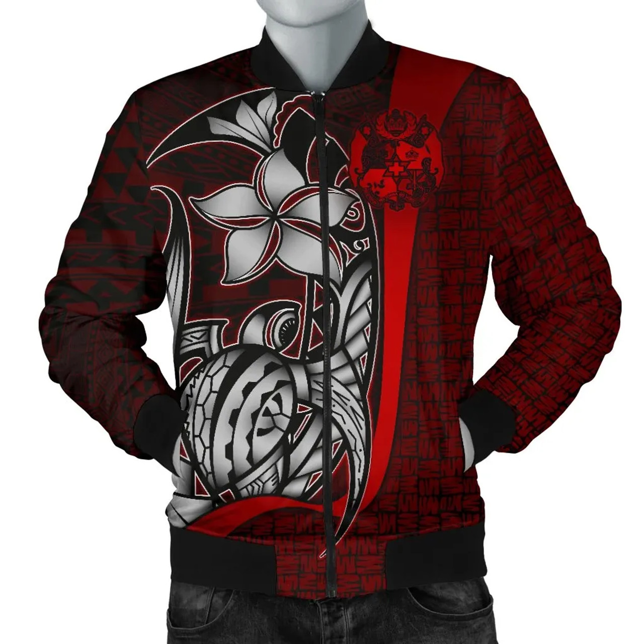 Tonga Micronesia Bomber Jackets Red - Turtle With Hook 1