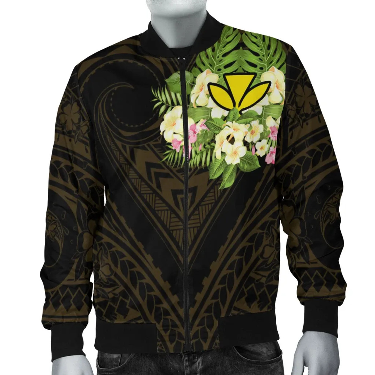 Hawaii Kanaka Maoli Bomber Jacket - Polynesian Gold Patterns Collection 1