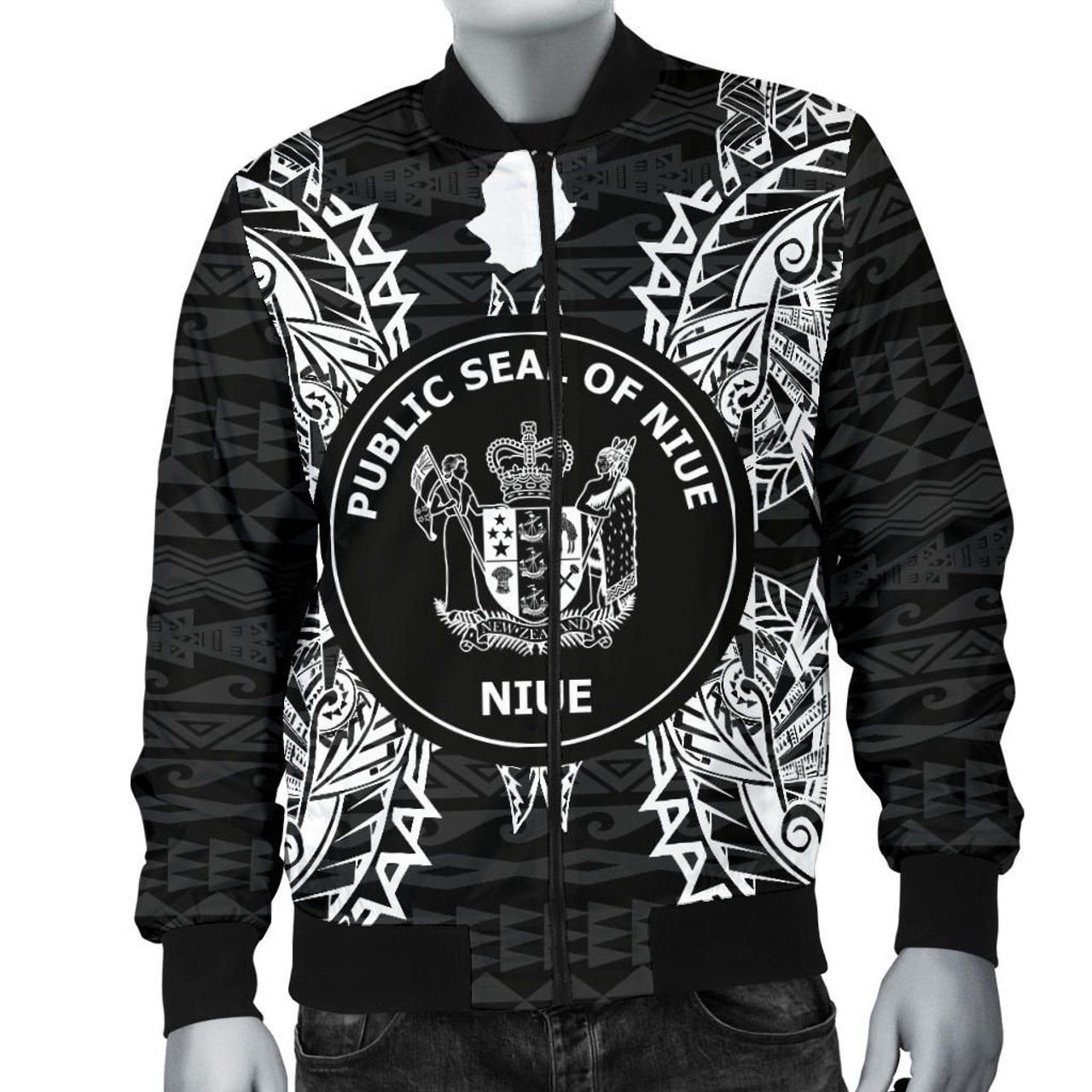 Niue Polynesian Bomber Jacket Map Black 4