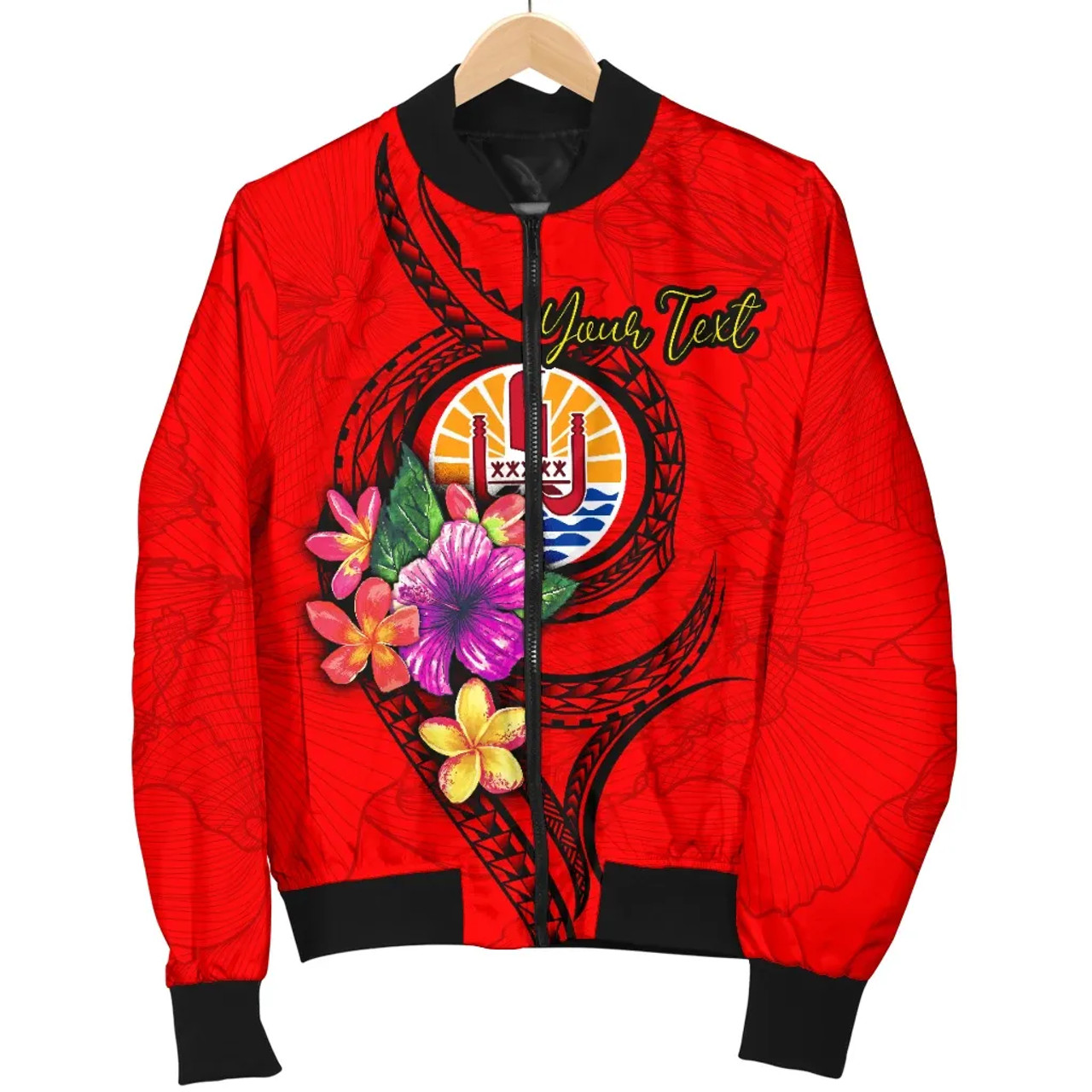 Tahiti Polynesian Custom Personalised Bomber Jacket - Floral With Seal Red 5