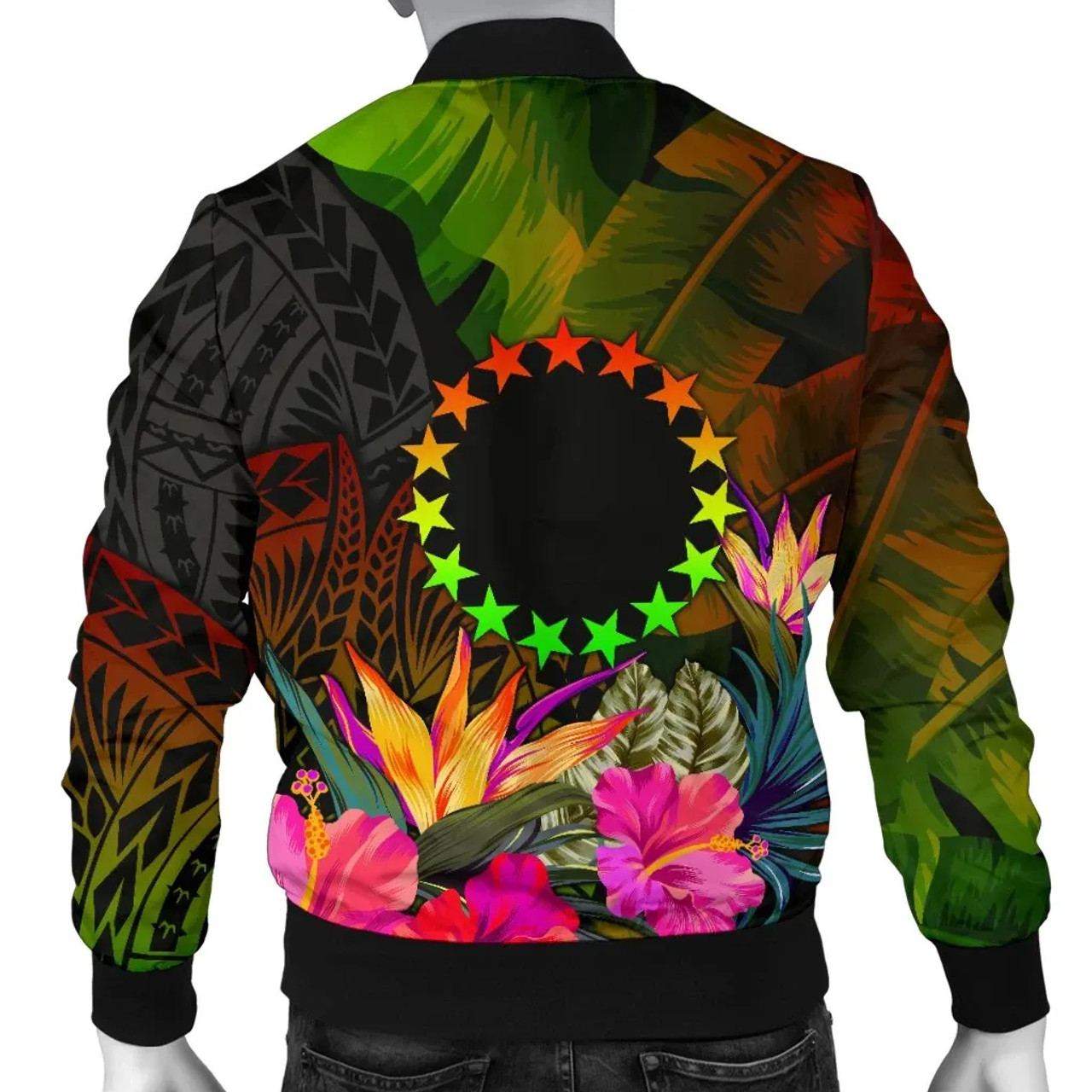 Cook Islands Polynesian Personalised Bomber Jacket - Hibiscus and Banana Leaves 2
