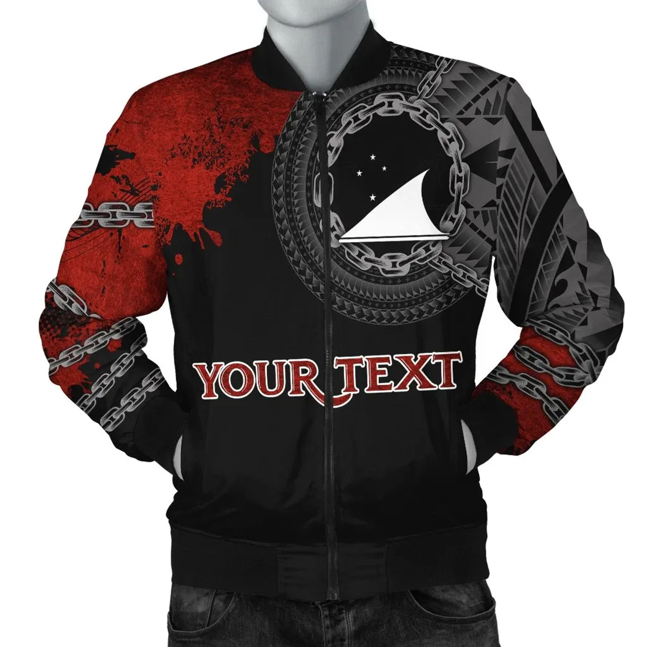 Tokelau Polynesian Personalised Bomber Jacket - Polynesian Chain Style 1