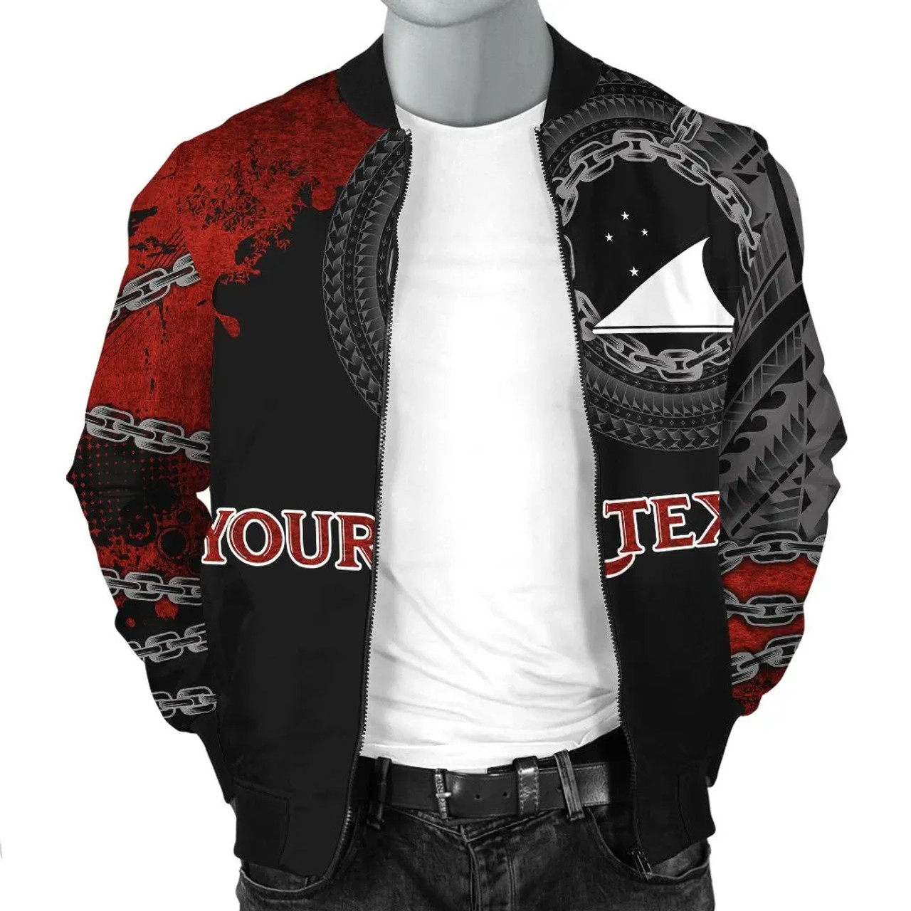 Tokelau Polynesian Personalised Bomber Jacket - Polynesian Chain Style 3