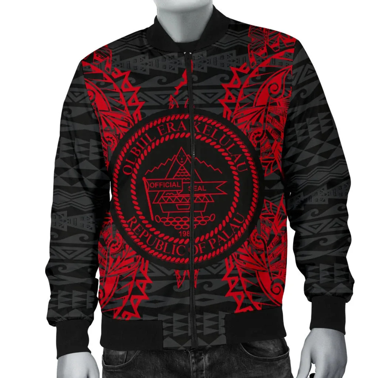 Palau Polynesian Bomber Jacket Map Red 4