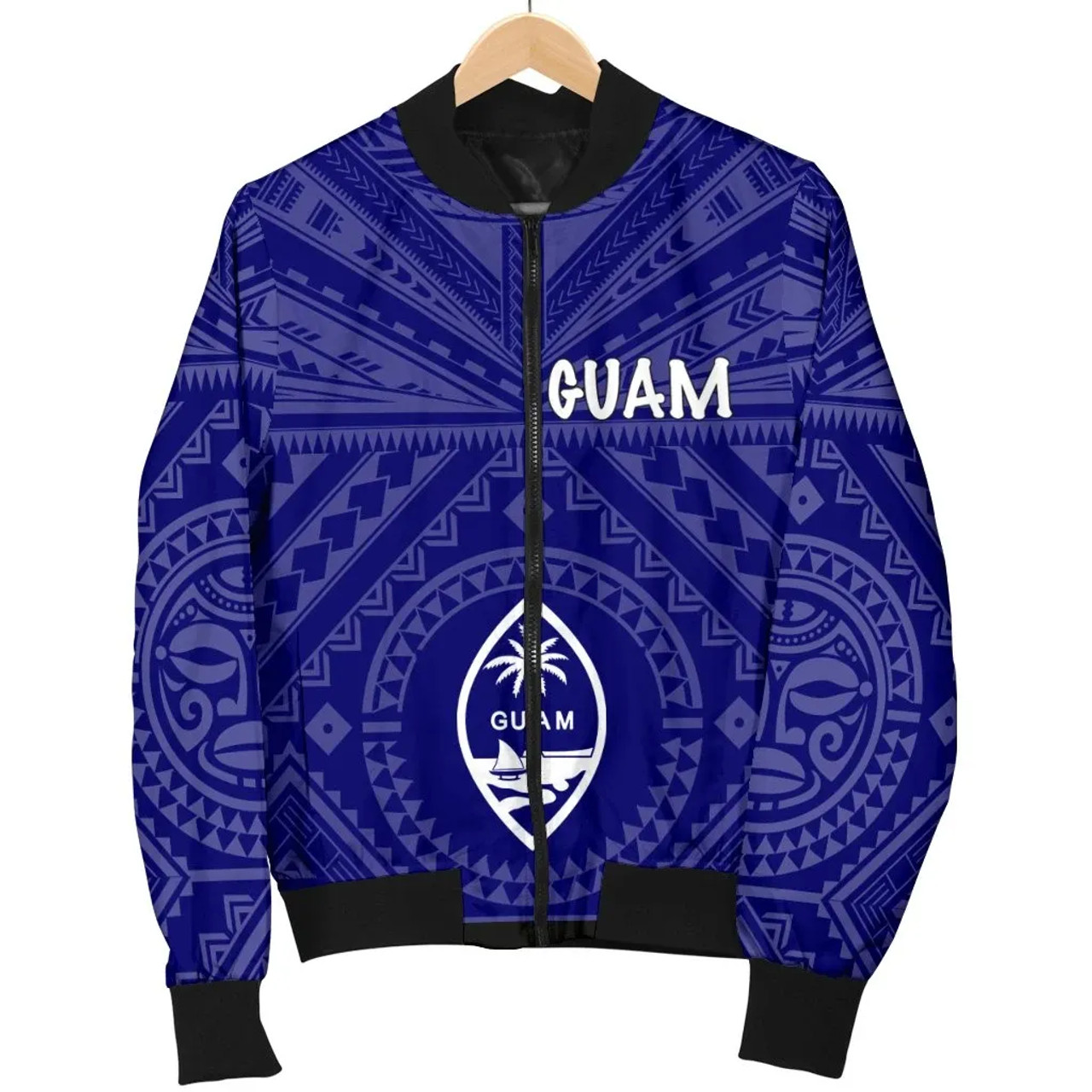 Guam Bomber Jacket - Guam Seal With Polynesian Tattoo Style (Blue) 5