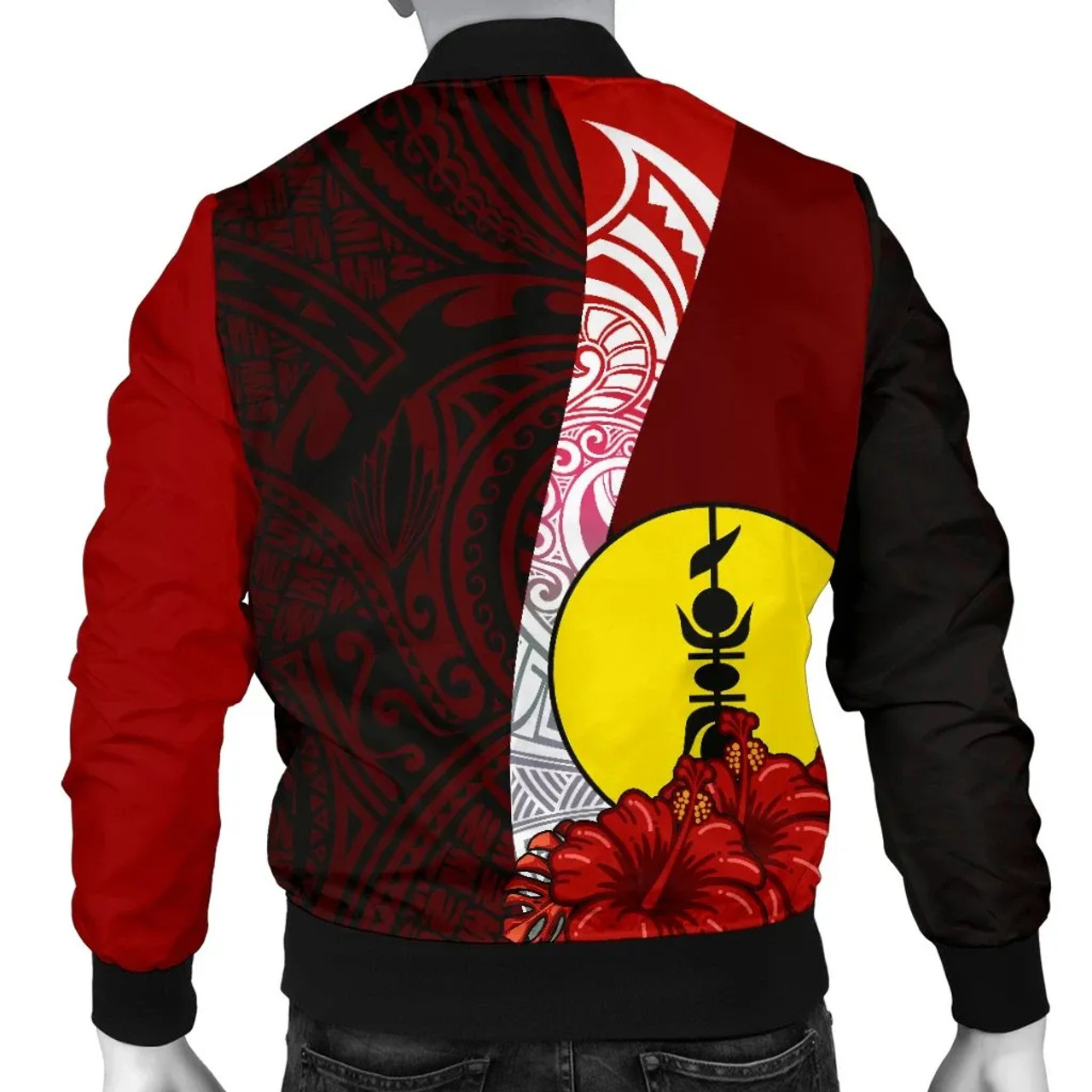 New Caledonia Polynesian Bomber Jacket - Coat Of Arm With Hibiscus 2