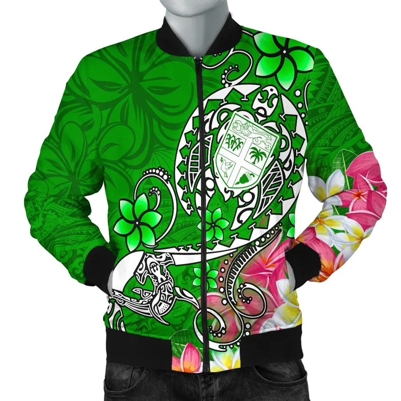 Fiji Bomber Jacket - Turtle Plumeria (Green) 2